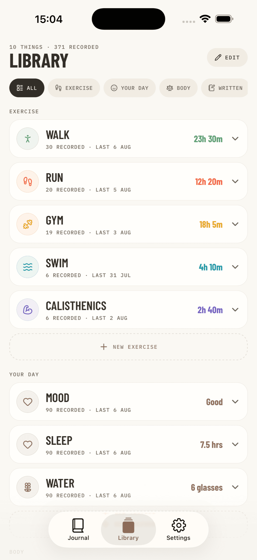 The Nama library of exercises and things to track